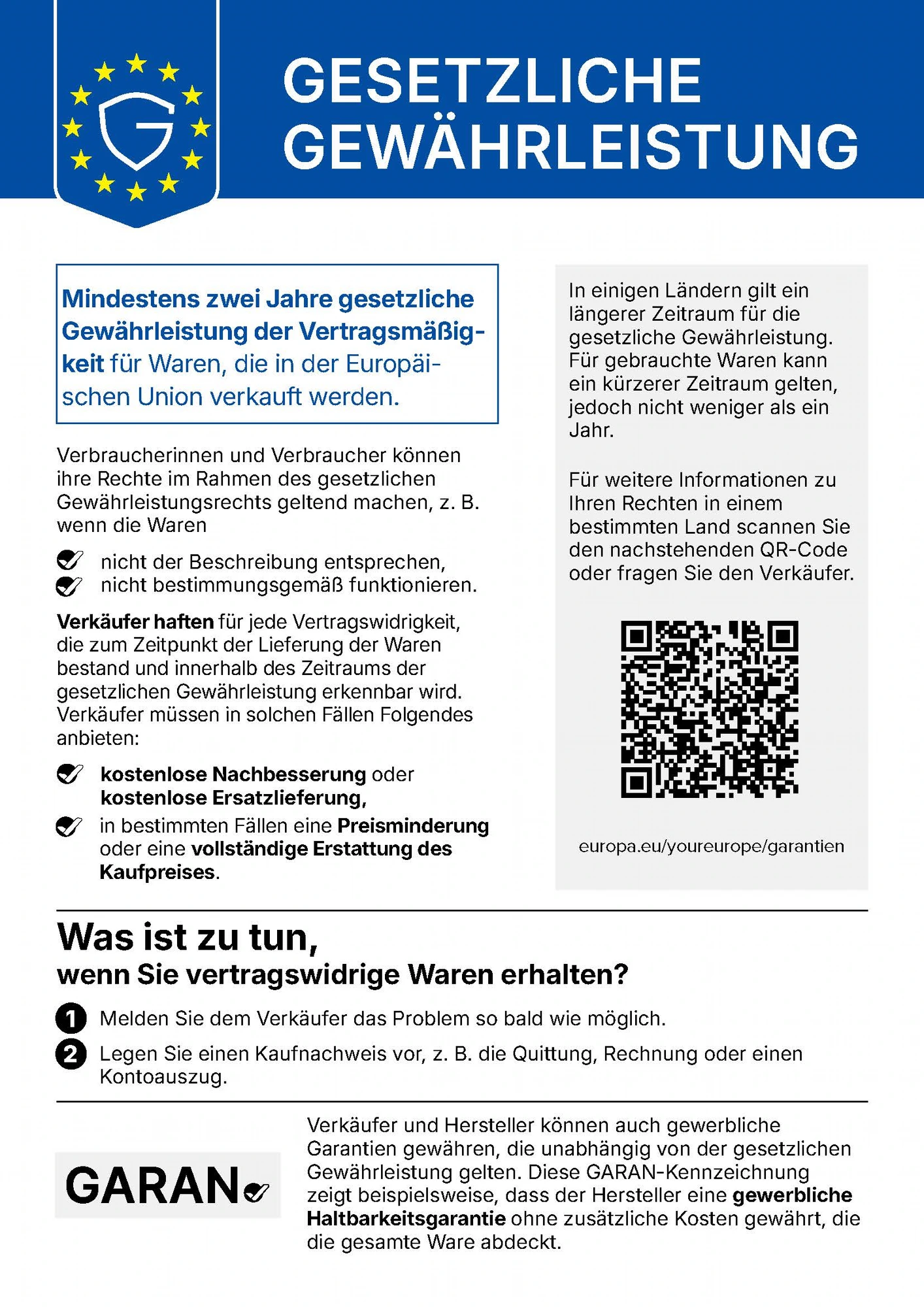 Offizielle EU-Mitteilung zur gesetzlichen Gewährleistung gemäß EU-Verordnung 2025/1960